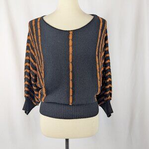 Vivanti Vintage Sweater Black Brown Shimmer Dolman Sleeve Made in USA Crop Sz M